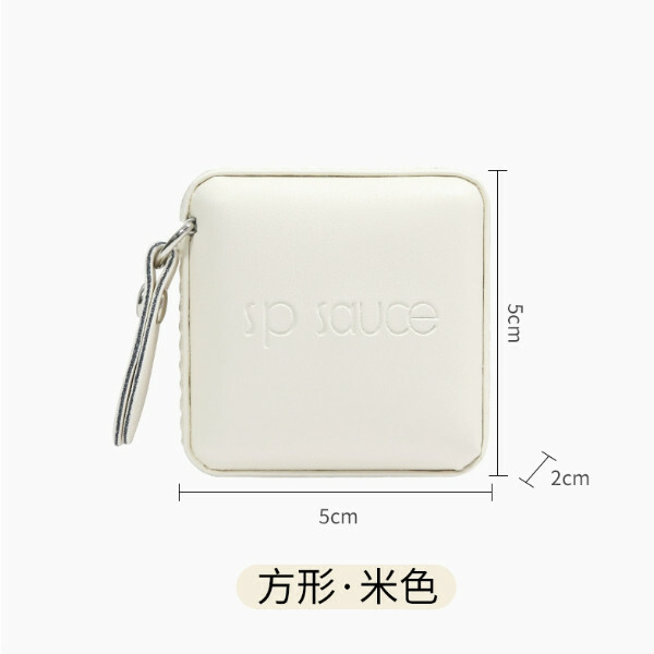 皮革--可擕式迷你軟尺卷尺【一鍵回收】米色-方形（尺寸約5*5*2cm）