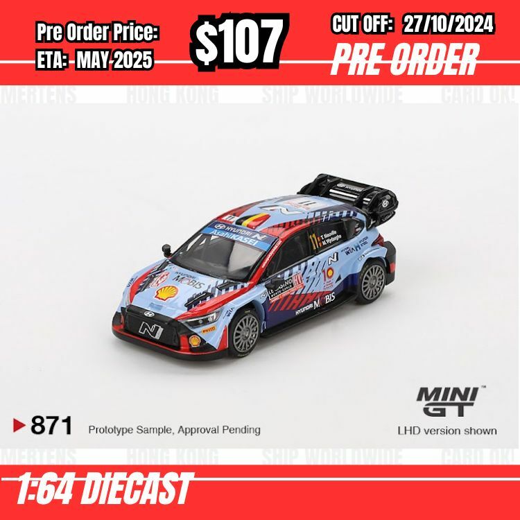 PO-$107 * Mini GT * 1:64 #871 Hyundai i20 N Rally1 Hybrid #11 2024 Rallye Monte-Carlo Winner LHD [OD14/10]