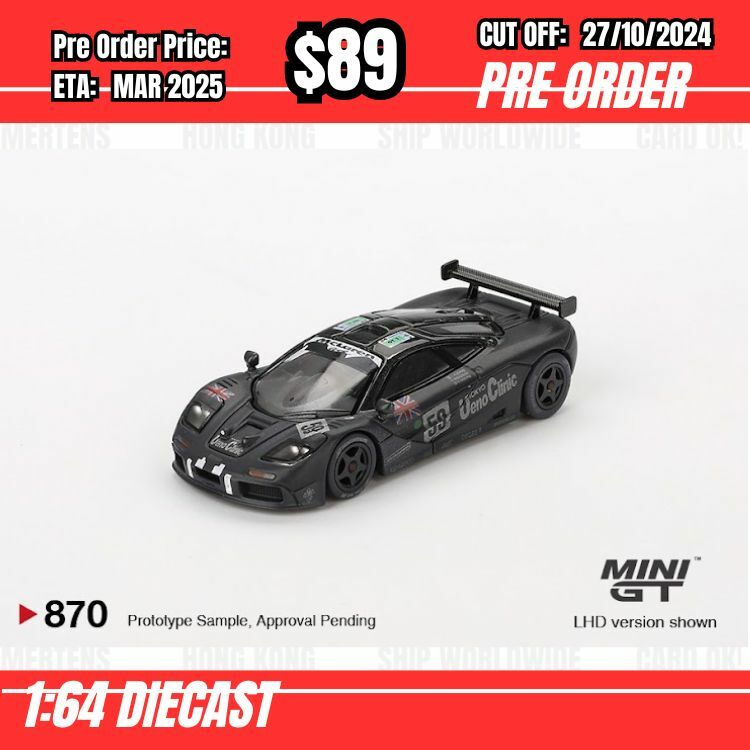 PO-$89  * Mini GT * 1:64 #870 McLaren F1 GTR #59 1995 Le Mans 24Hr Winner Post-Race Weathered LHD [OD14/10]