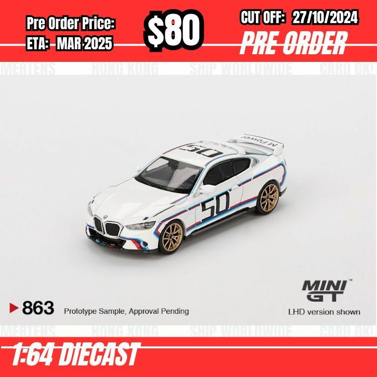 PO-$80  * Mini GT * 1:64 #863 BMW 3.0 CSL White RHD [OD14/10]