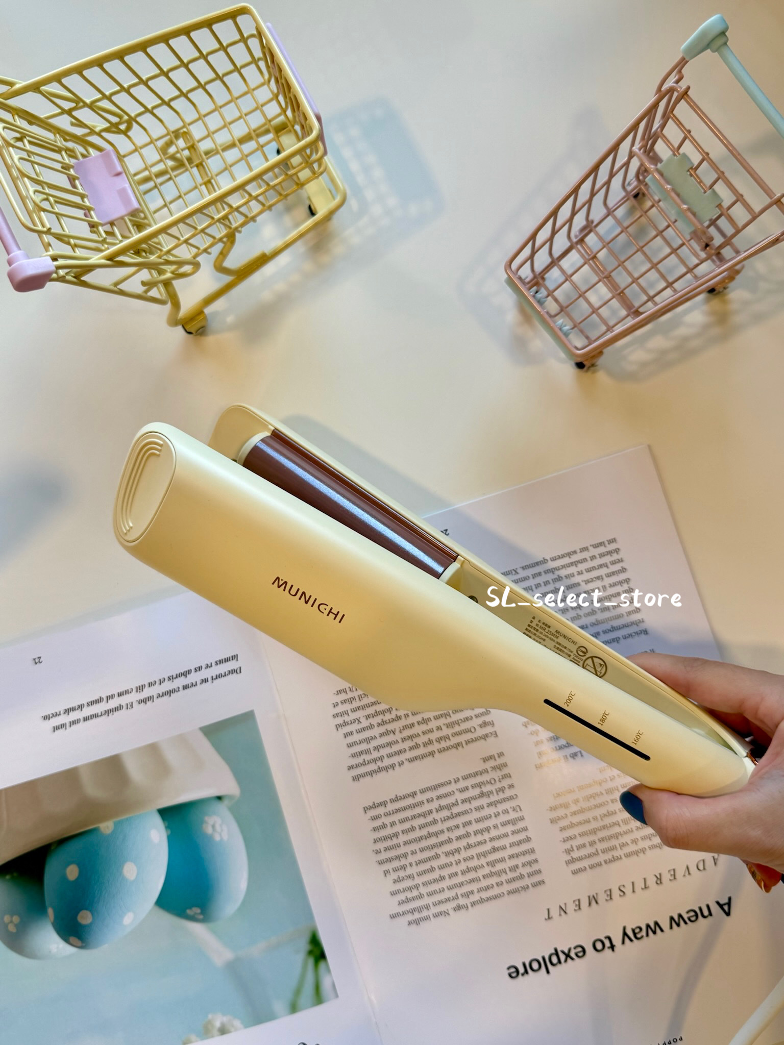 <限時開團> Munichi 沐尼黑 25mm 負離子水波紋蛋捲夾 蛋捲夾 淡山茱萸粉 櫻草淡黃