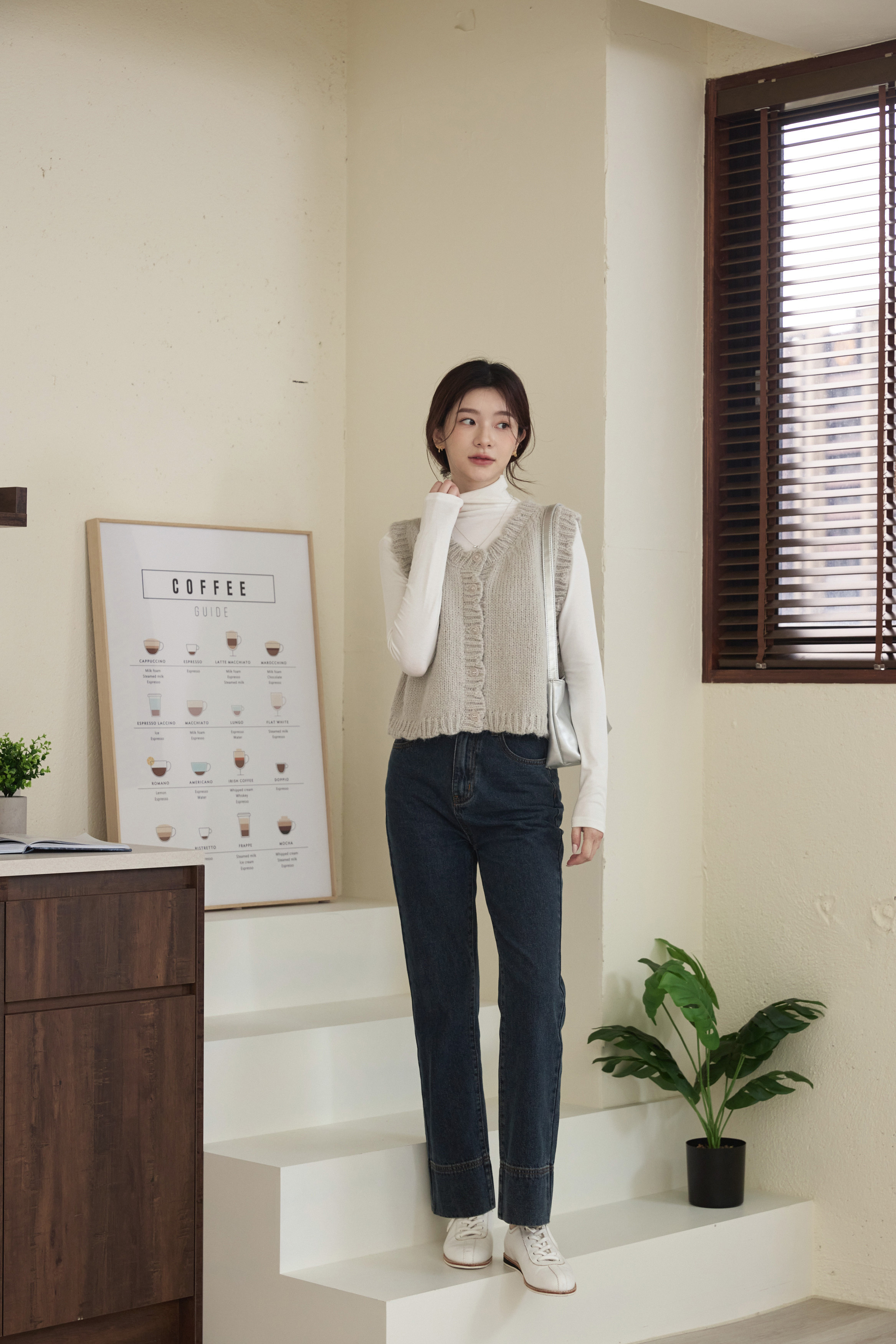 guten made/軟呼呼系列 皺皺高領打底衣-奶白