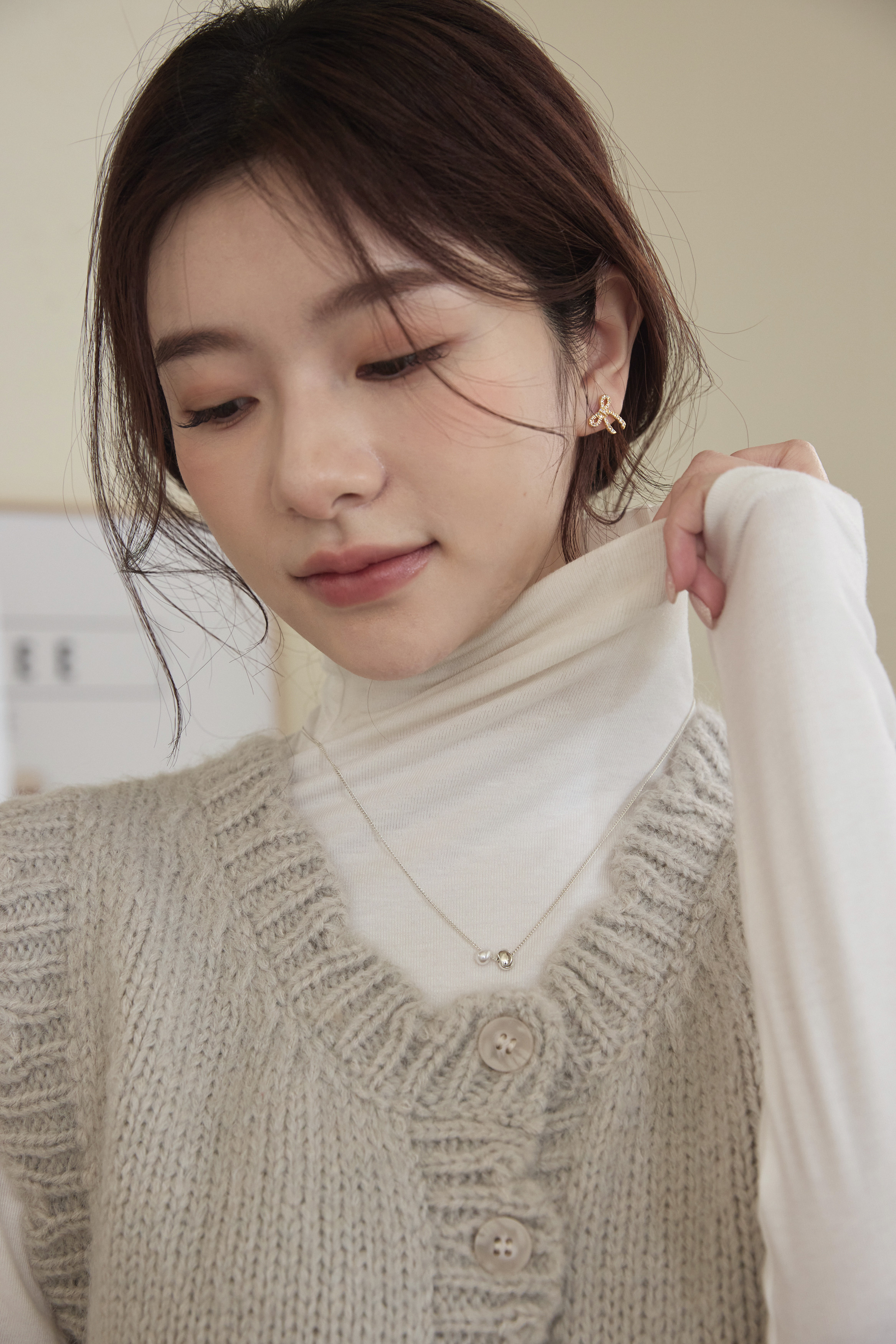 guten made/軟呼呼系列 皺皺高領打底衣-奶白