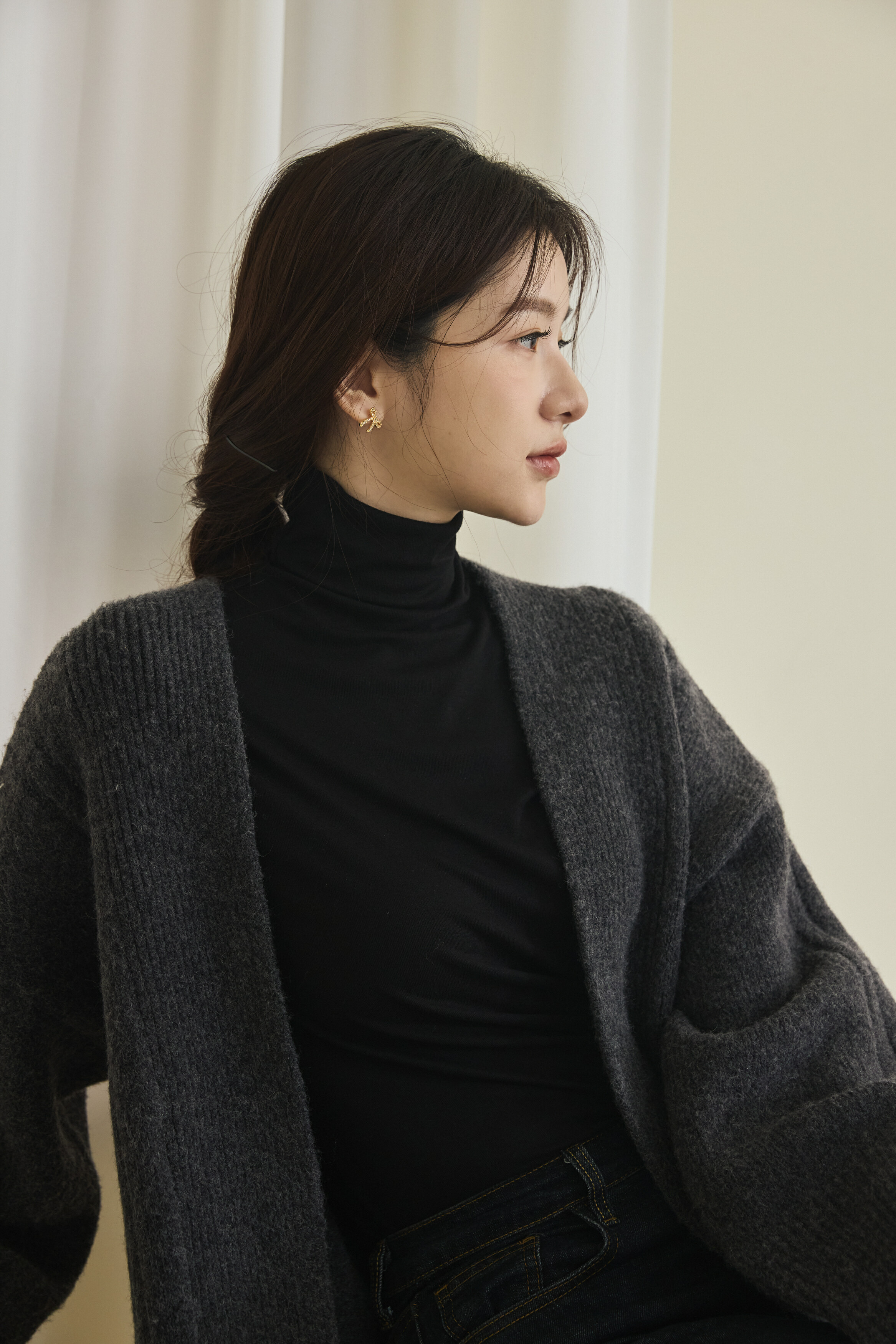 guten made/軟呼呼系列 皺皺高領打底衣-黑