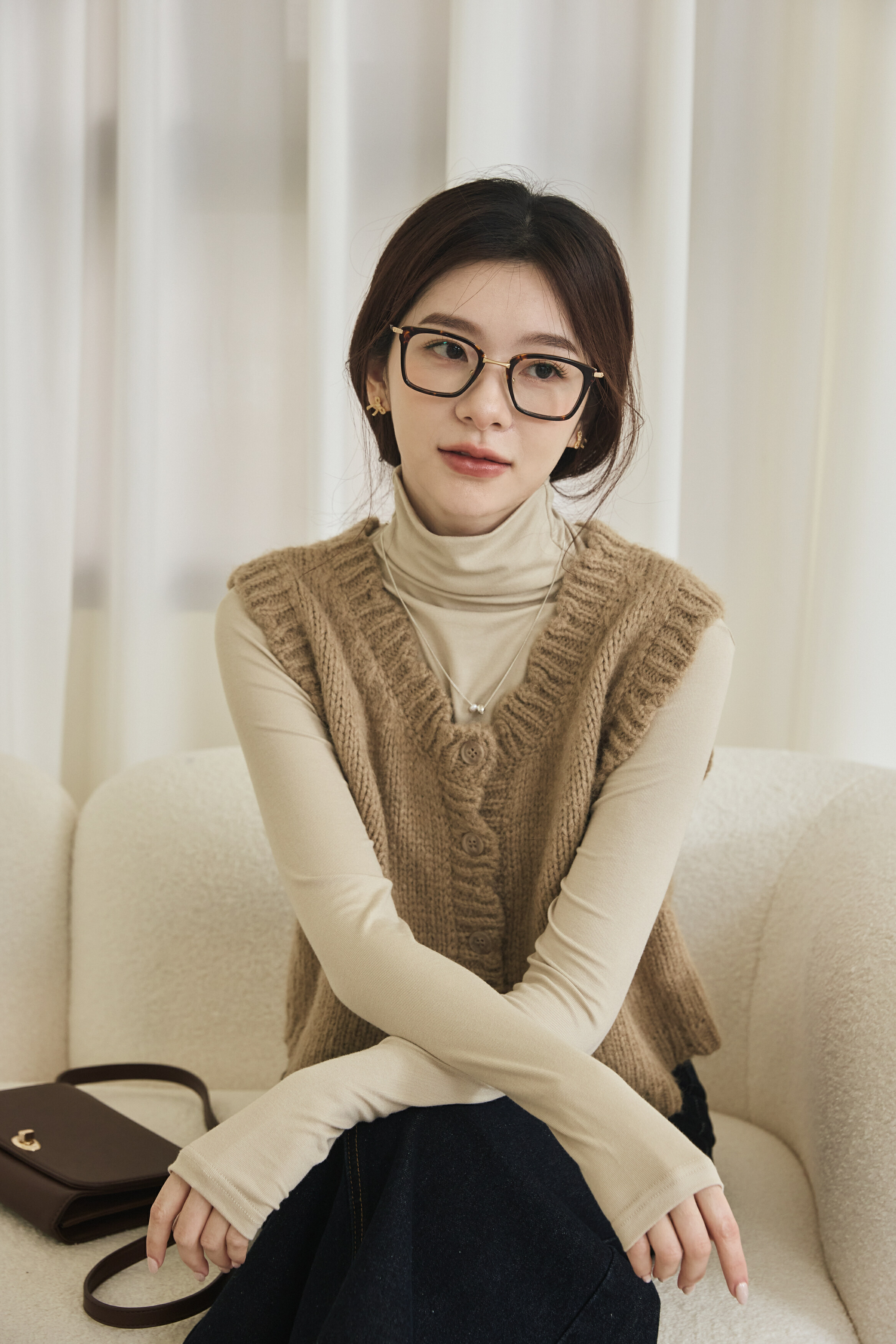 guten made/軟呼呼系列 皺皺高領打底衣-杏