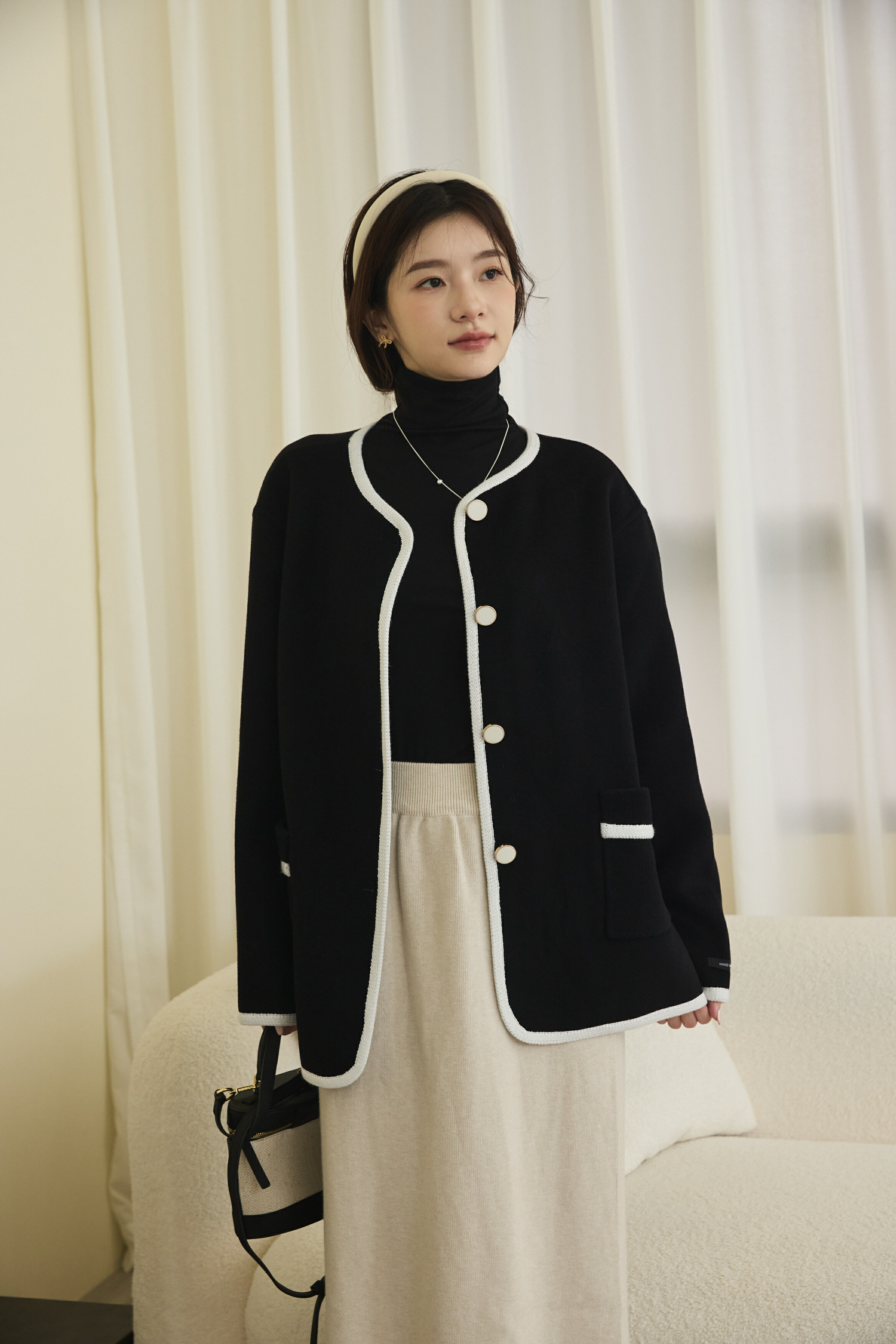 guten made/軟呼呼系列 皺皺高領打底衣-黑