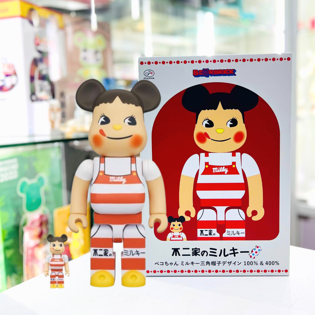 100%+400%  BE@RBRICK Peko-chan Milky Cone hat design (ペコちゃん ミルキー三角帽子デザイン)