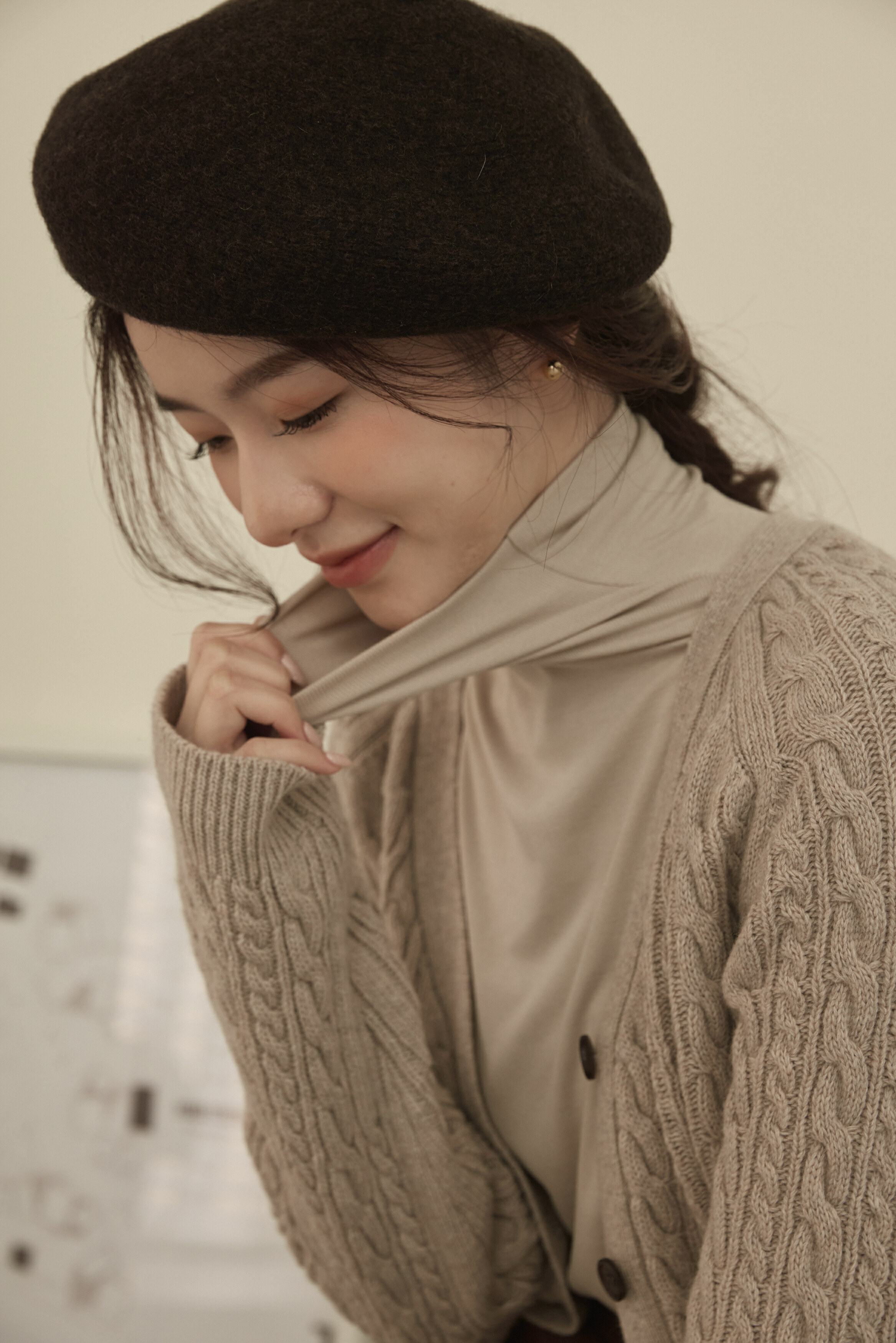 guten made/軟呼呼系列 皺皺高領打底衣-杏