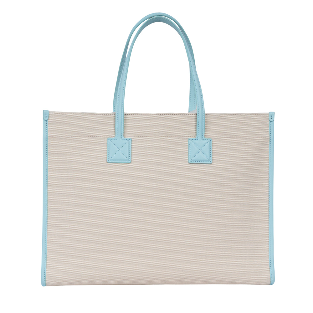 【BURBERRY】Freya 棉質帆布中款托特包(自然色/天藍色) 80705791