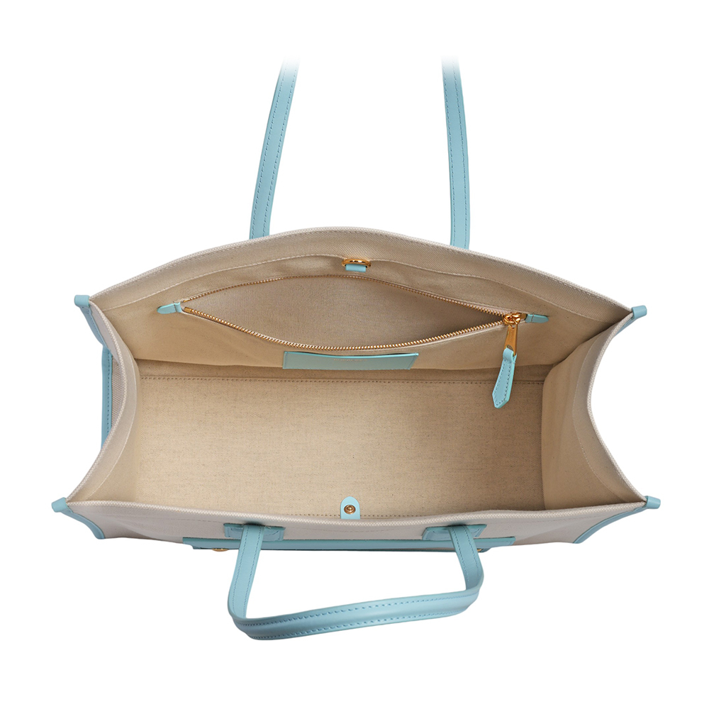 【BURBERRY】Freya 棉質帆布中款托特包(自然色/天藍色) 80705791