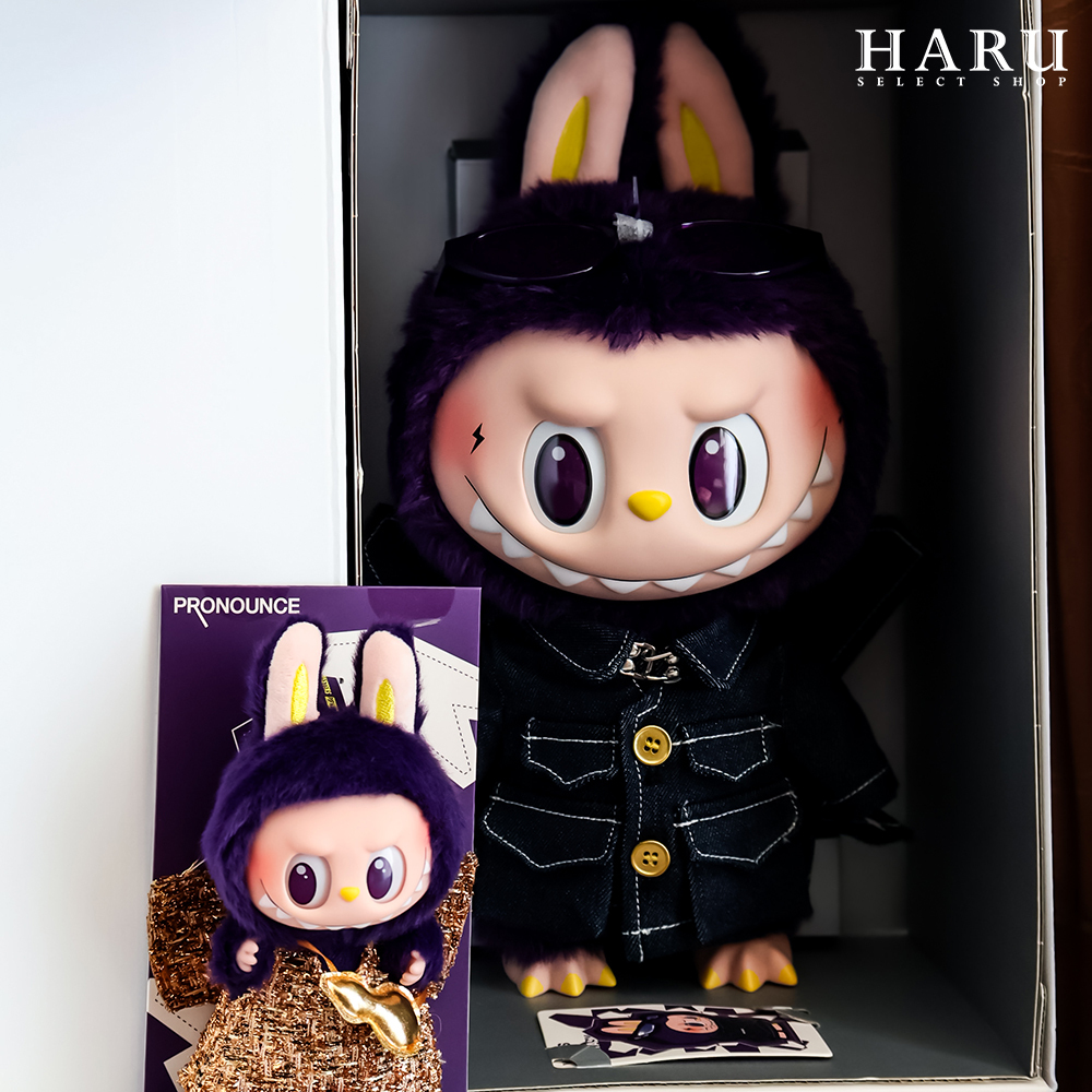 米蘭時裝周限定 POPMART 泡泡瑪特 THE MONSTER LABUBU 拉布布 米蘭 一代 二代 紫色 吊帶褲 牛仔裝公仔 金色裝吊飾 毛絨 搪膠臉 玩具 公仔