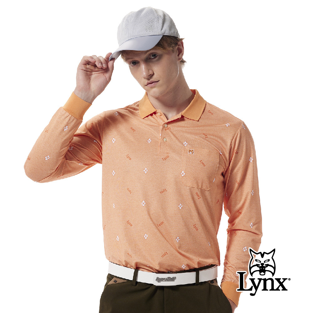 【Lynx Golf】吸排網眼高爾夫印花羅紋領胸袋繡花POLO衫/高爾夫球衫