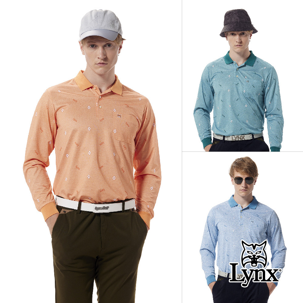 【Lynx Golf】吸排網眼高爾夫印花羅紋領胸袋繡花POLO衫/高爾夫球衫