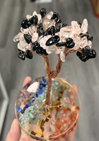 臺灣【水晶轉運樹】戀愛祈願-黑曜石水晶樹+白水晶