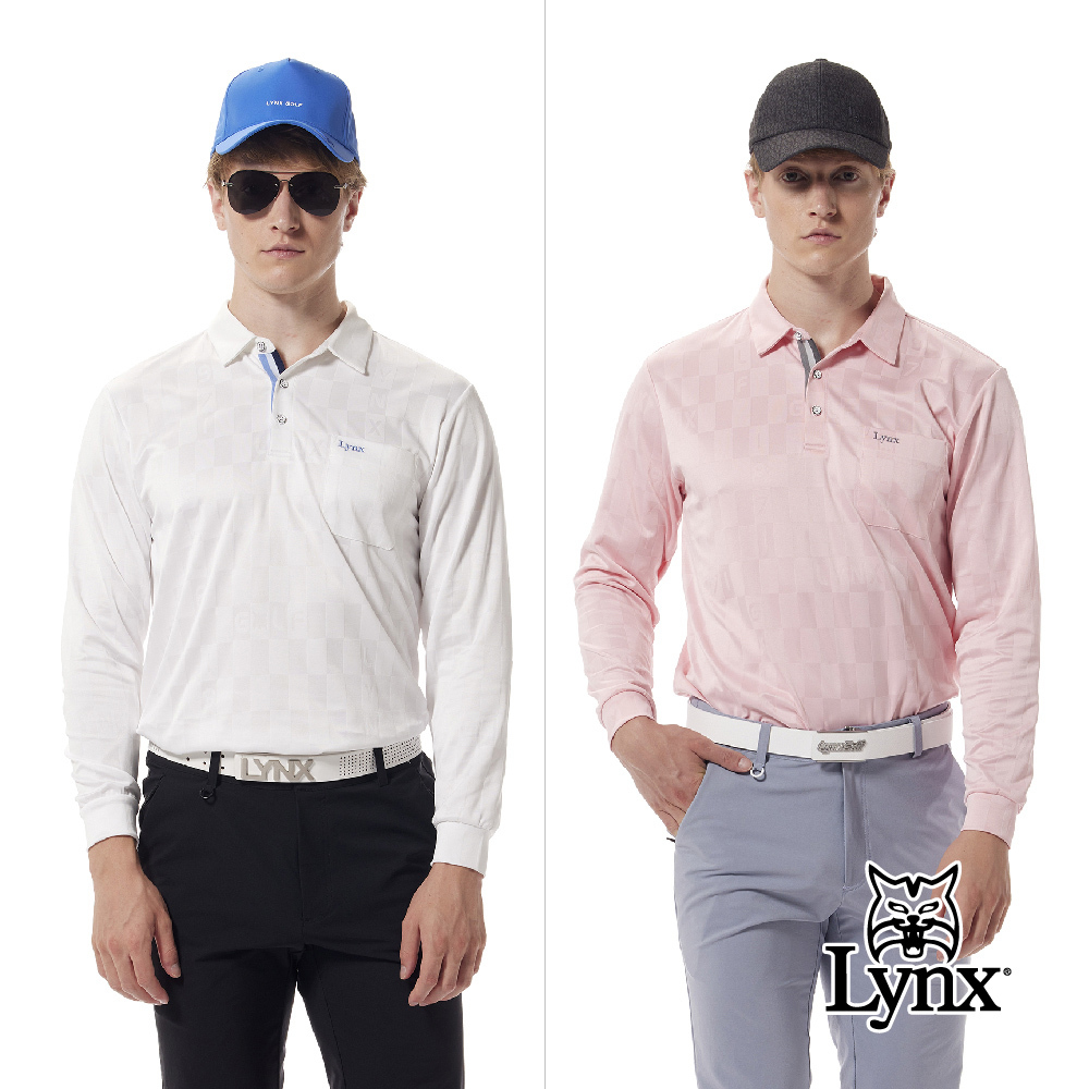 【Lynx Golf】吸排抗UV格紋緹花配色織帶胸袋POLO衫/高爾夫球衫
