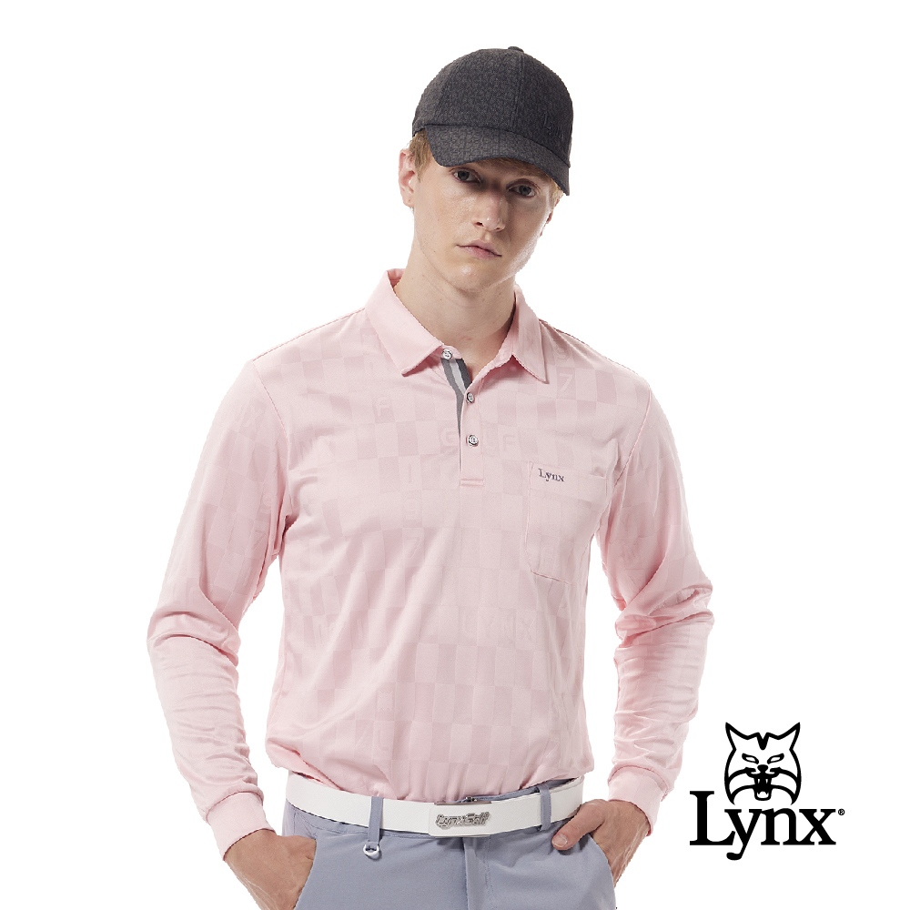 【Lynx Golf】吸排抗UV格紋緹花配色織帶胸袋POLO衫/高爾夫球衫