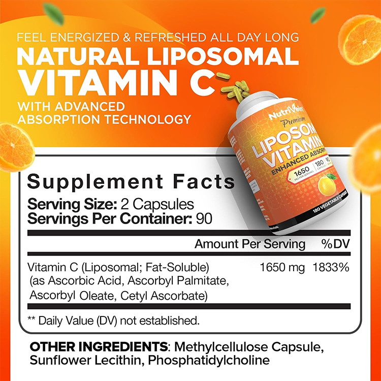 Nutrivein Liposomal Vitamin C 1650 mg , 180 Veg Capsules