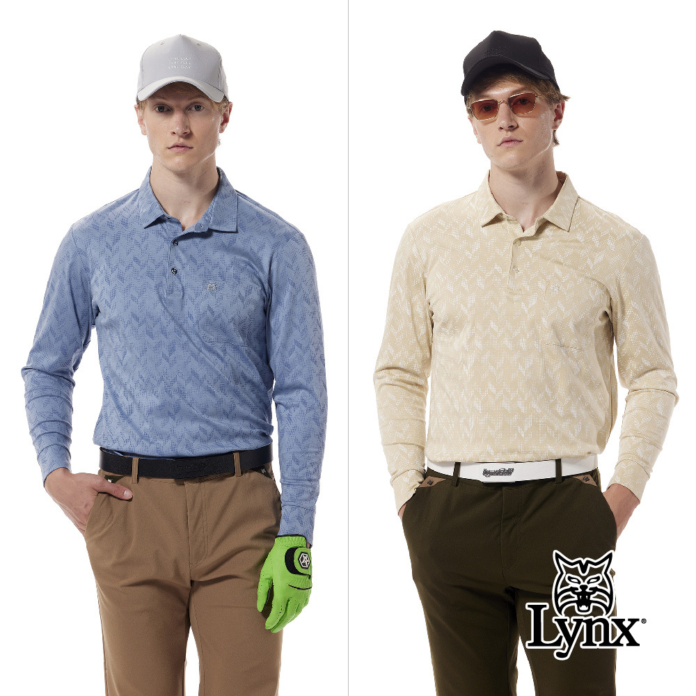 【Lynx Golf】桑蠶絲混紡箭頭排列山貓繡花胸袋POLO衫/高爾夫球衫