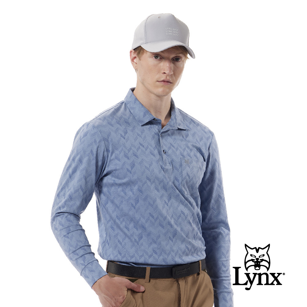 【Lynx Golf】桑蠶絲混紡箭頭排列山貓繡花胸袋POLO衫/高爾夫球衫