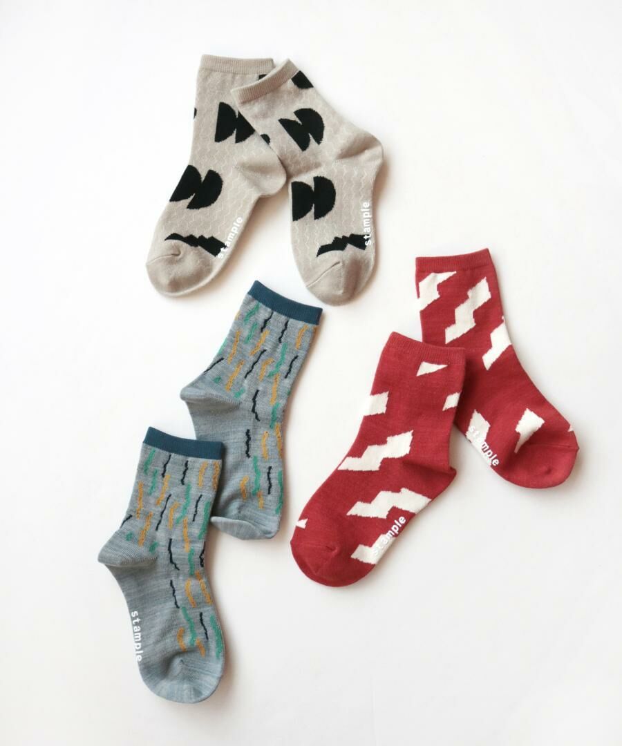 日本 stample 幾何線條圖樣短襪款 (3雙1組) 73001