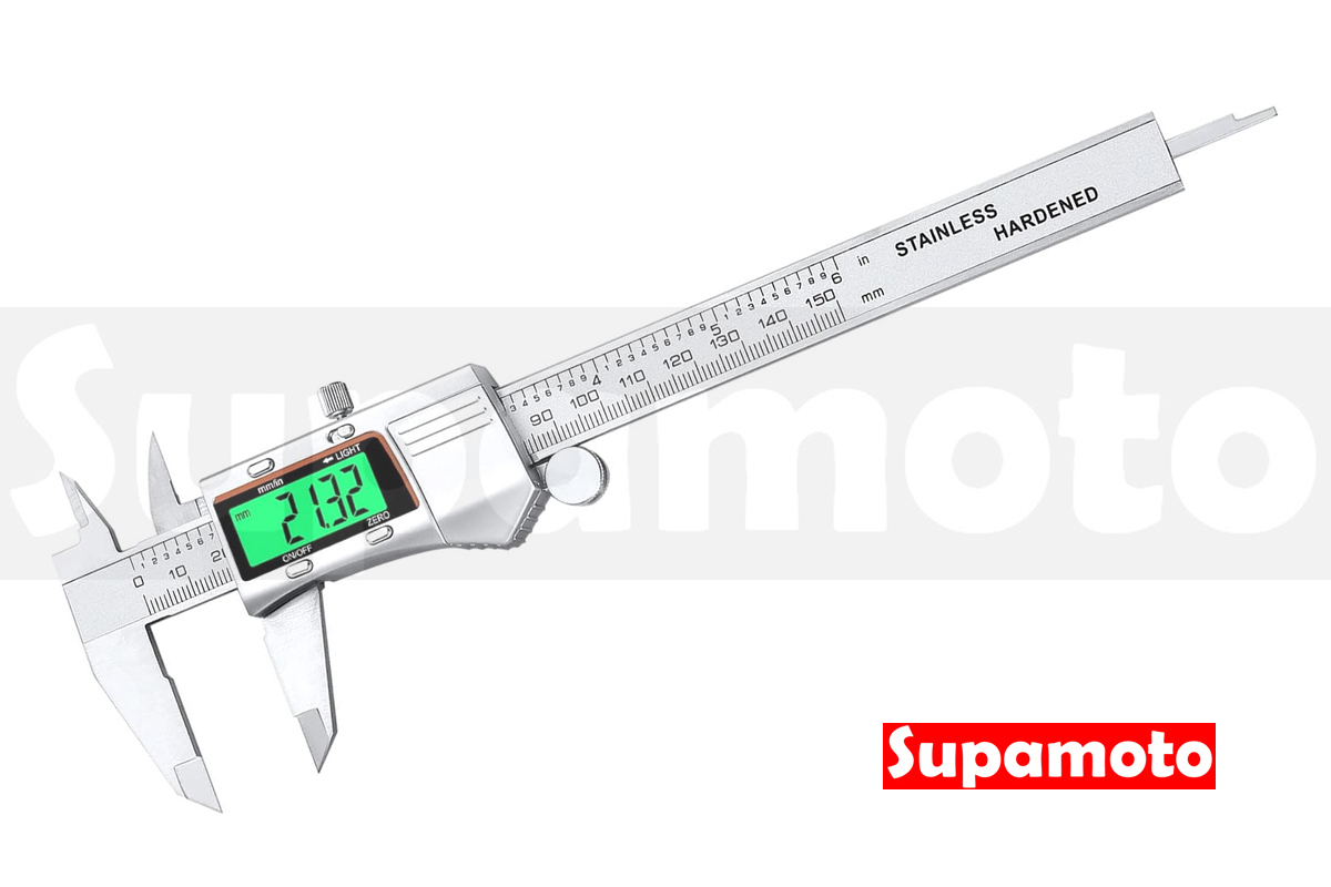 -Supamoto- 冷光 電子式 游標卡尺 不鏽鋼 背光 數位 螢幕 測量 卡尺 電子 游標 盒裝 收納盒 0-150