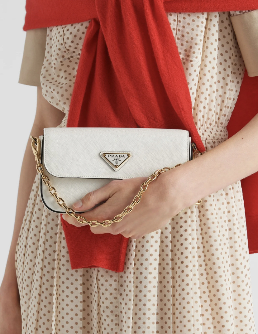PRADA Saffiano 皮革迷你包 鏈條包 白色
