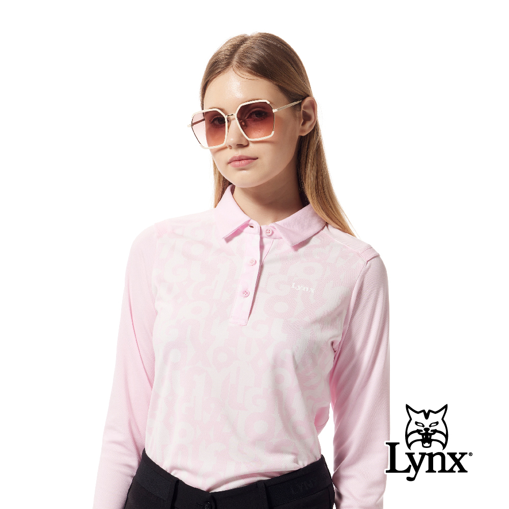 【Lynx Golf】合身版吸排雙面緹花羅紋剪接假兩件POLO衫/高爾夫球衫