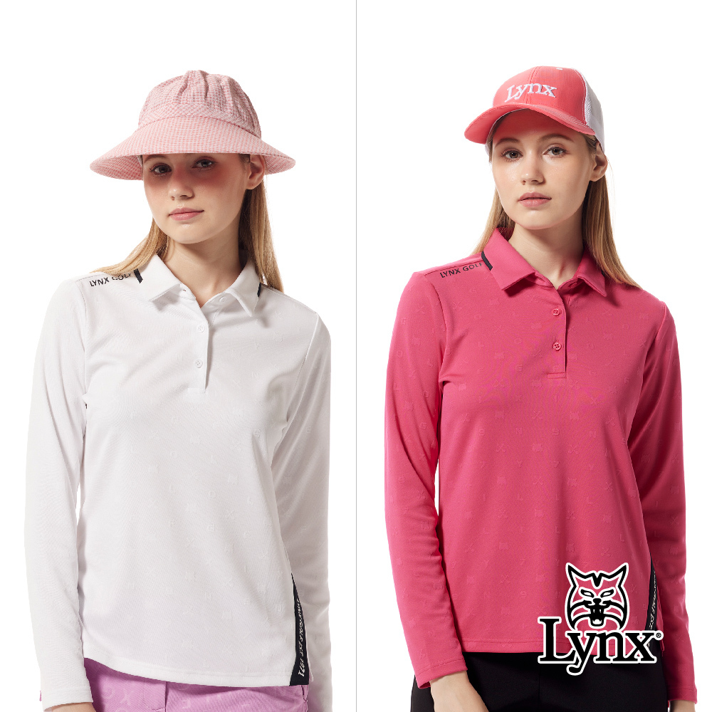 【Lynx Golf】合身版吸排雙面緹花開杈配色領POLO衫/高爾夫球衫