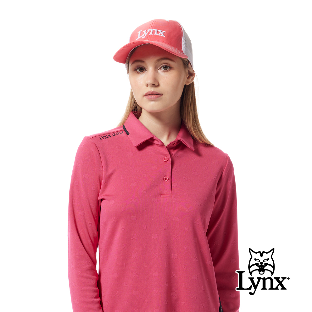 【Lynx Golf】合身版吸排雙面緹花開杈配色領POLO衫/高爾夫球衫