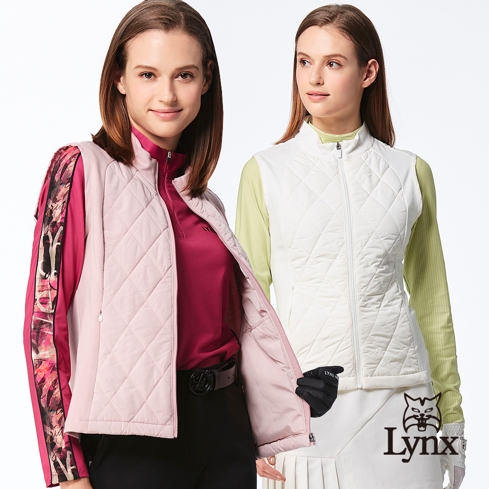 【Lynx Golf】保暖鋪棉菱格壓紋後背貼膜隱形拉鍊口袋背心