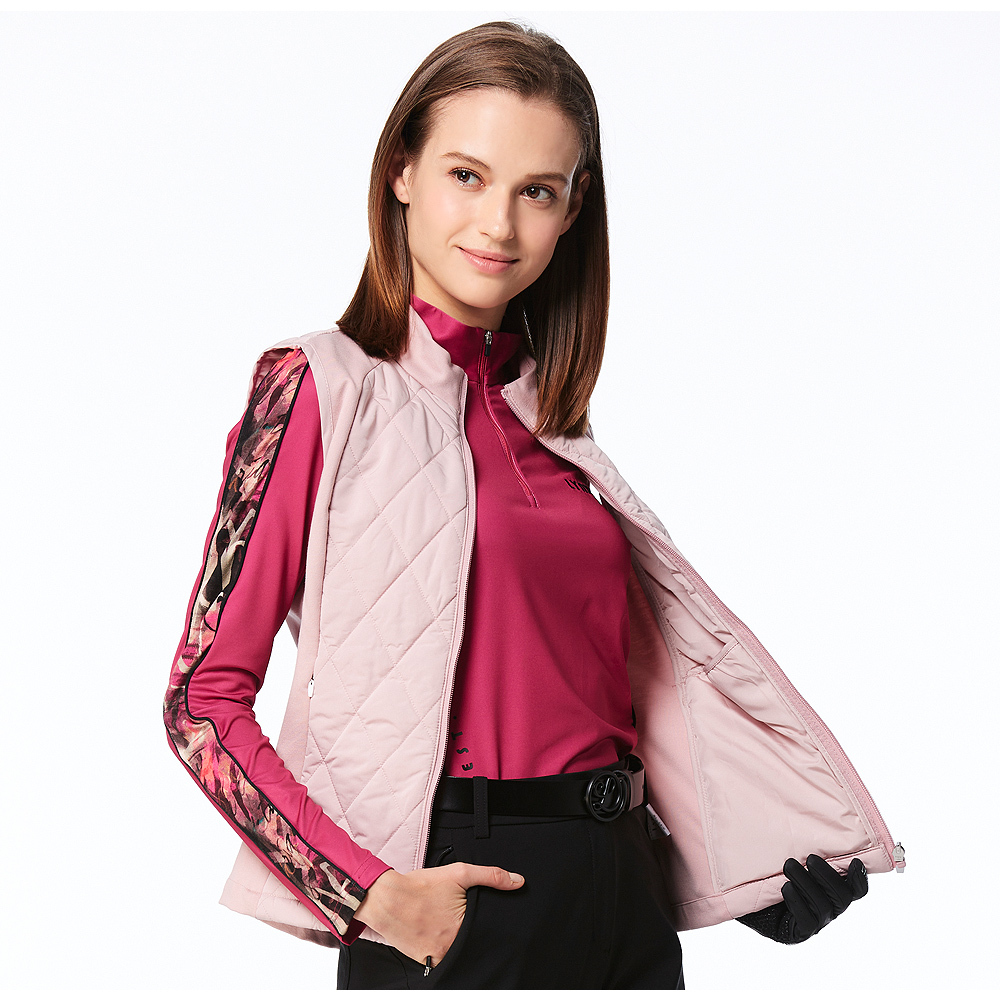 【Lynx Golf】保暖鋪棉菱格壓紋後背貼膜隱形拉鍊口袋背心