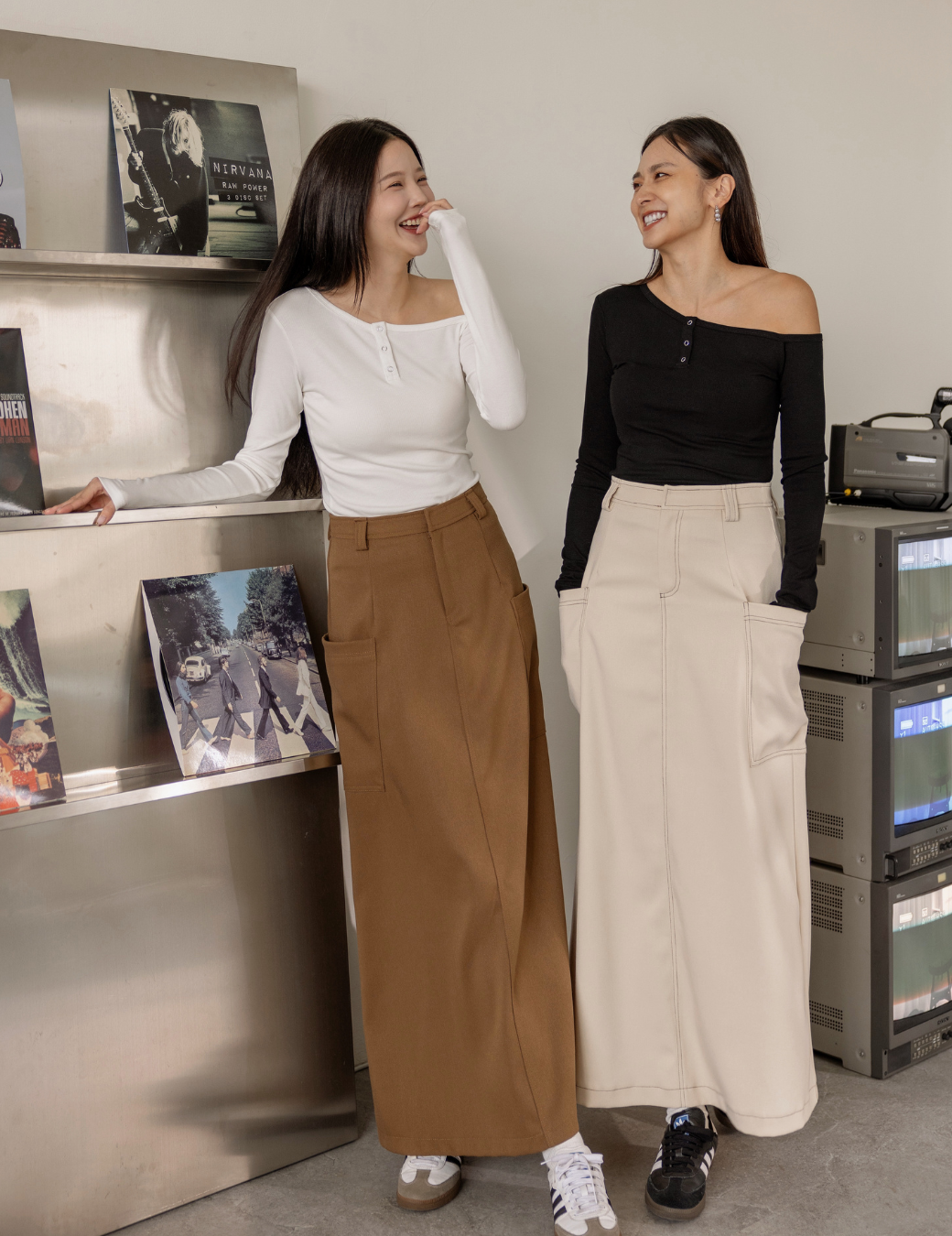 挺版後開衩工裝長裙（米白色/6尺寸）