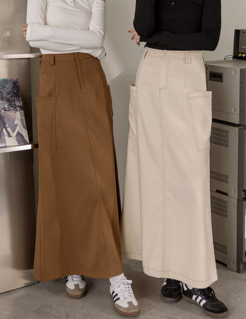 挺版後開衩工裝長裙（米白色/6尺寸）