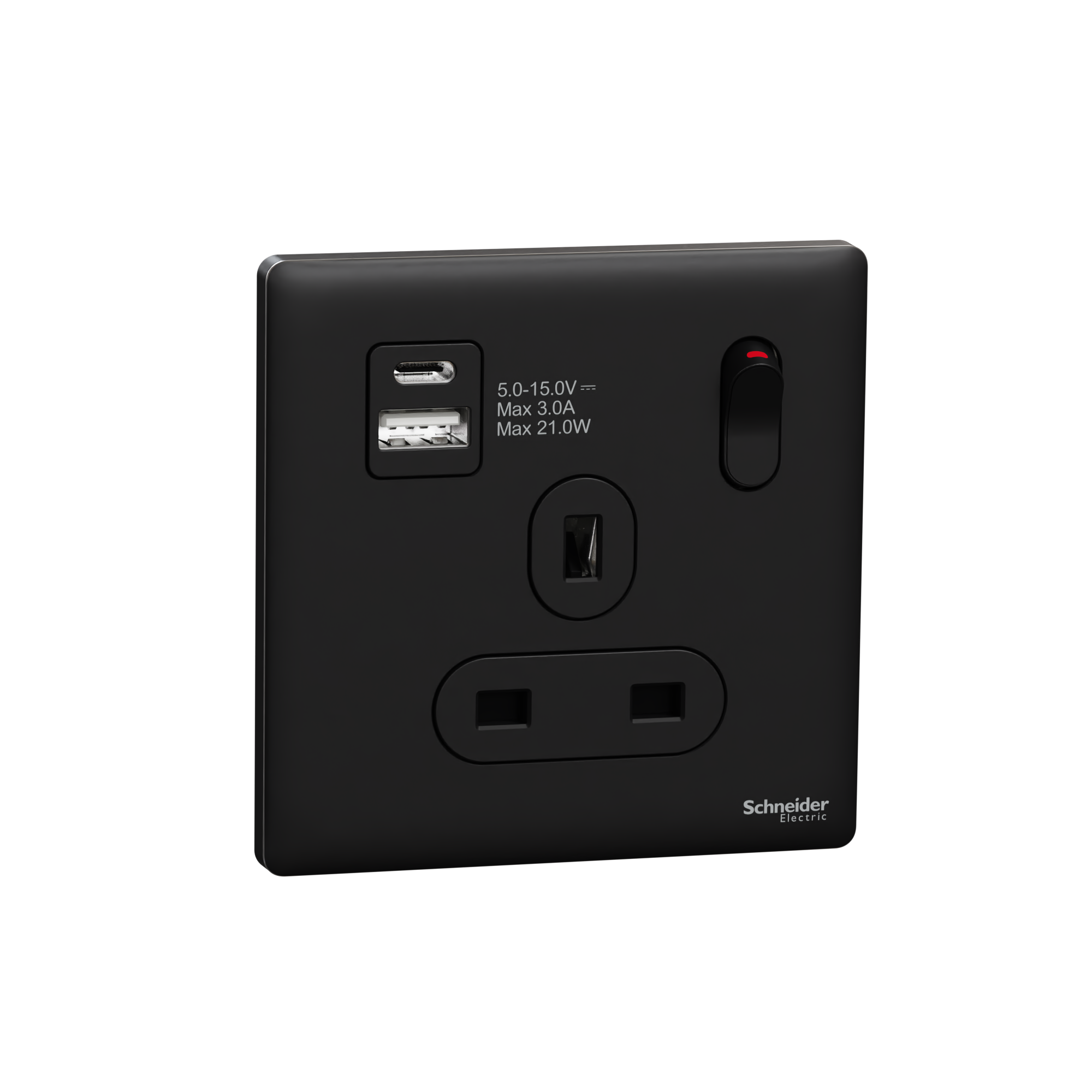 UNICA X 13A 單位連保護門有掣雙極插座連兩位USB充電插座Type A+C