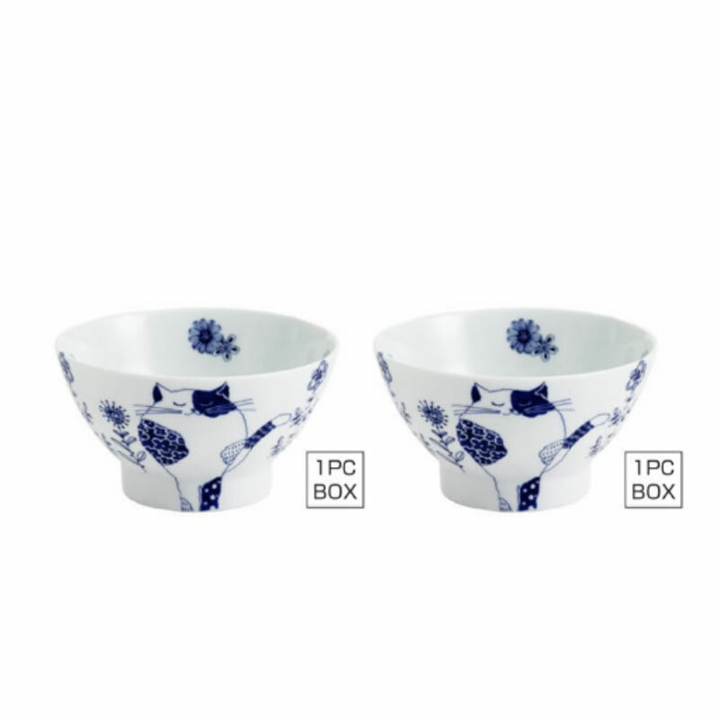 MNS07-特價專場-日本Cero-【CERAMIC-籃彩貓】飯碗 2個一組 (A7)