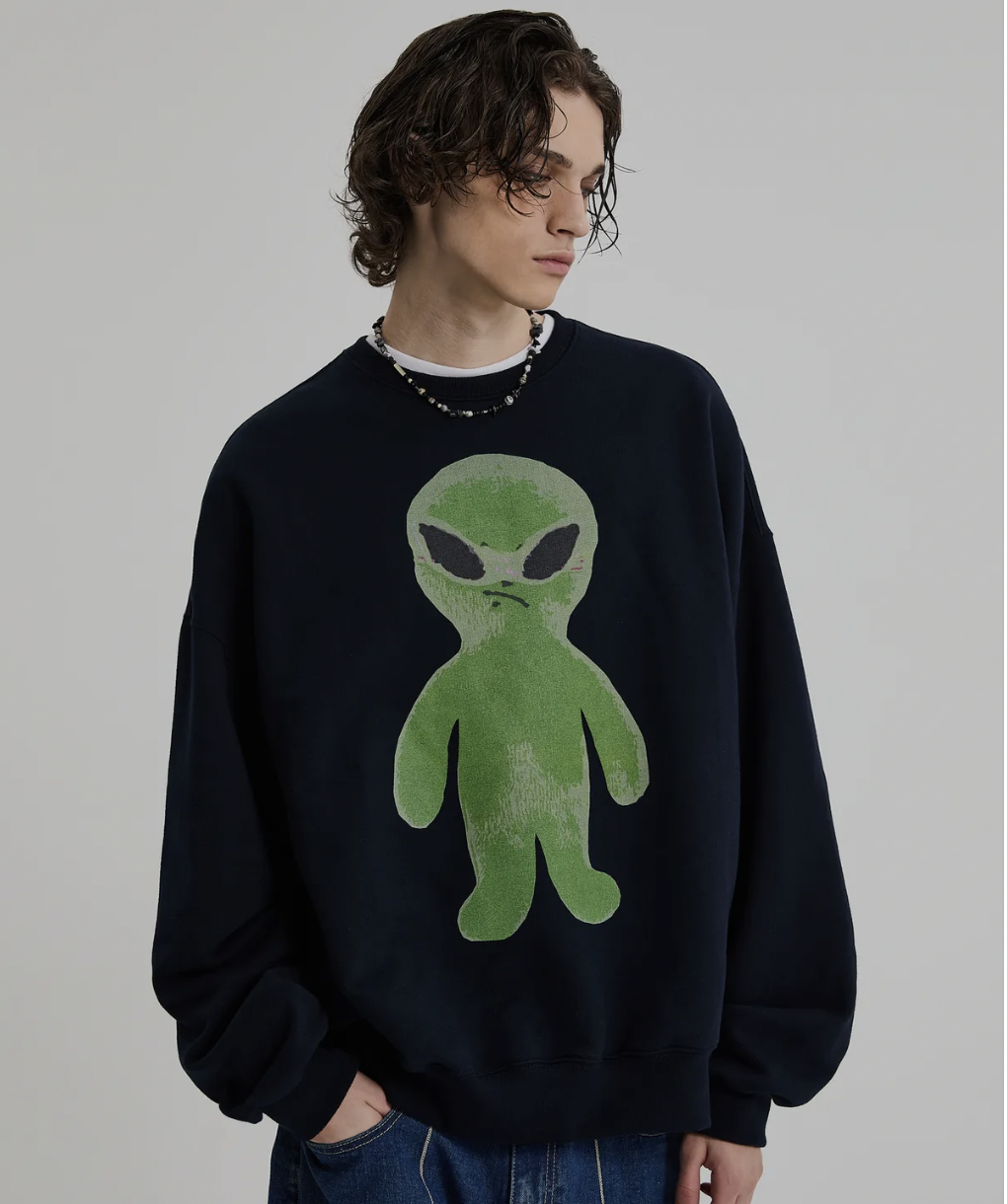 HoodHood】Alien Graphic Overfit Sweatshirt