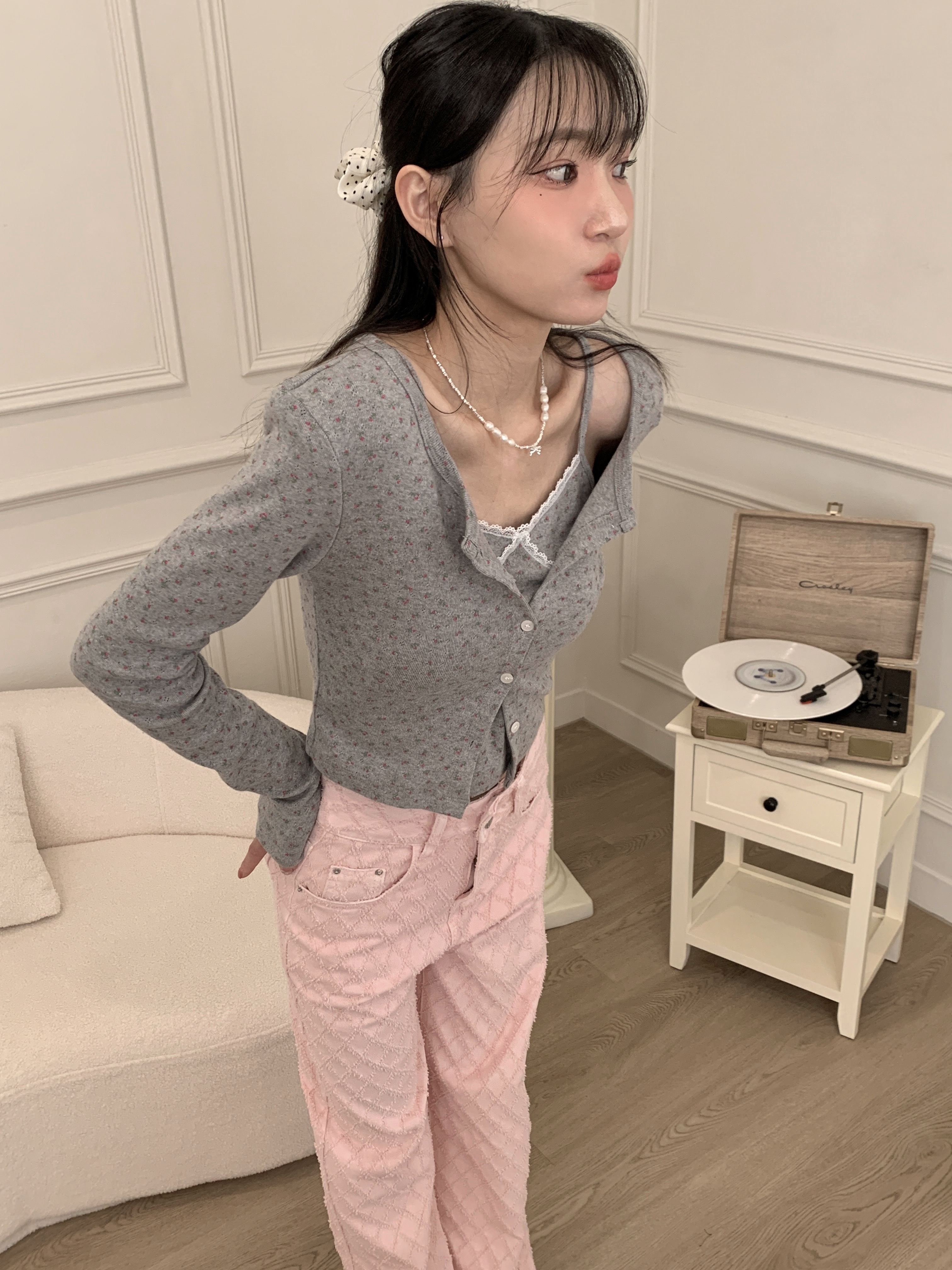 現貨-rose小鎮碎花蕾絲上衣set組