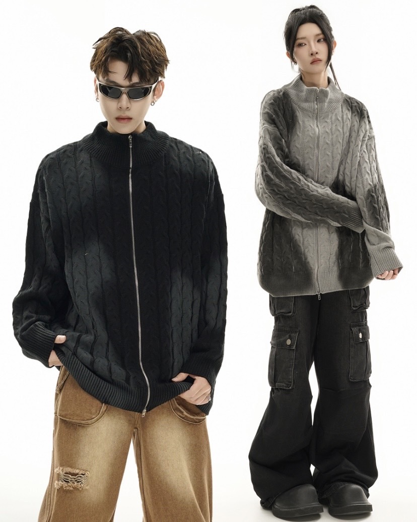 美式復古噴繪針織開衫