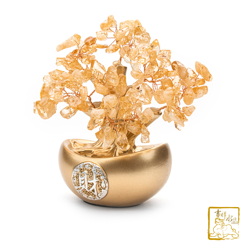 黃水晶小元寶發財樹 210g 招財進寶