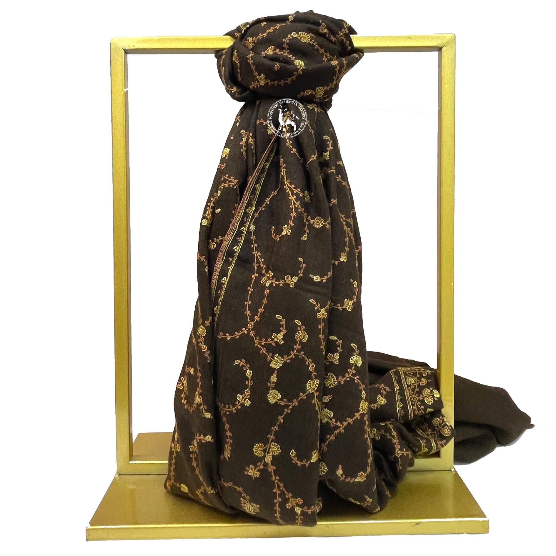 深啡色刺繡喀什米爾羊絨披肩