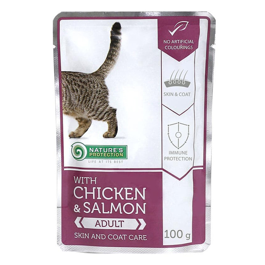 Nature's Protection 雞肉三文魚 成貓健康皮膚和毛髮護理 貓主食濕糧 100g