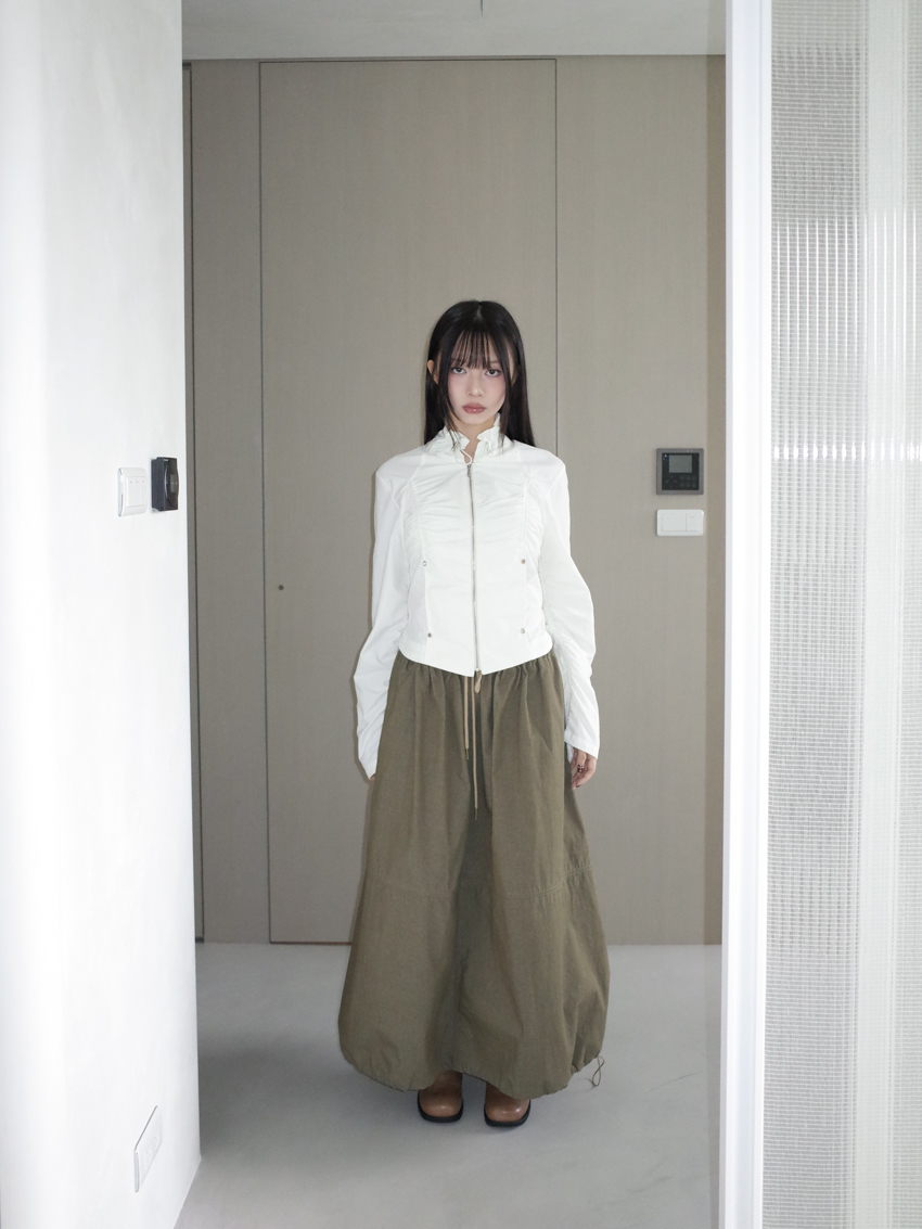 drawstring waist with cross-stitch cargo skirt in KHAKI