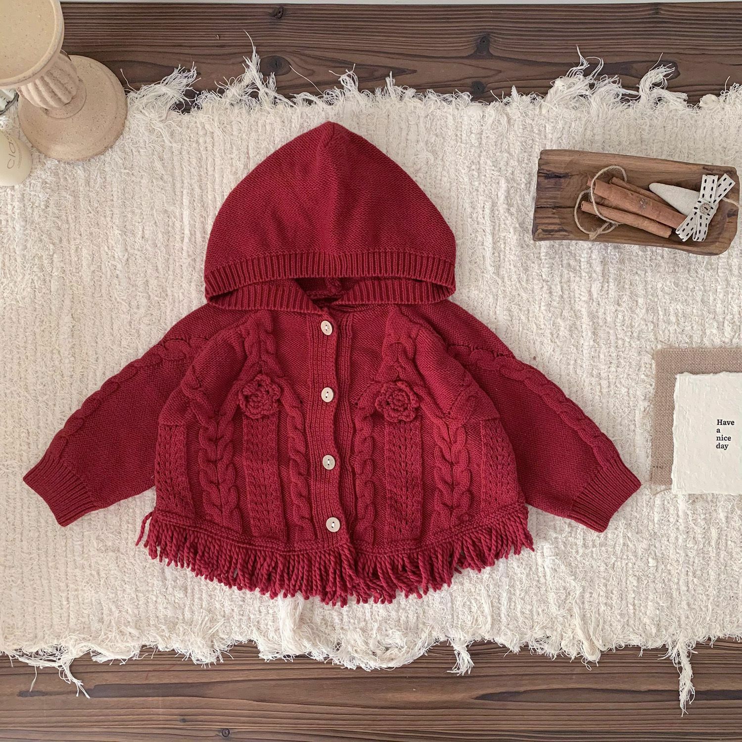 Cutemily流蘇手鈎花連帽外套