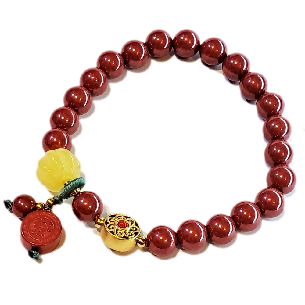 福瓜{黃玉}&發&金輪&硃砂手珠8mm【十方】153773