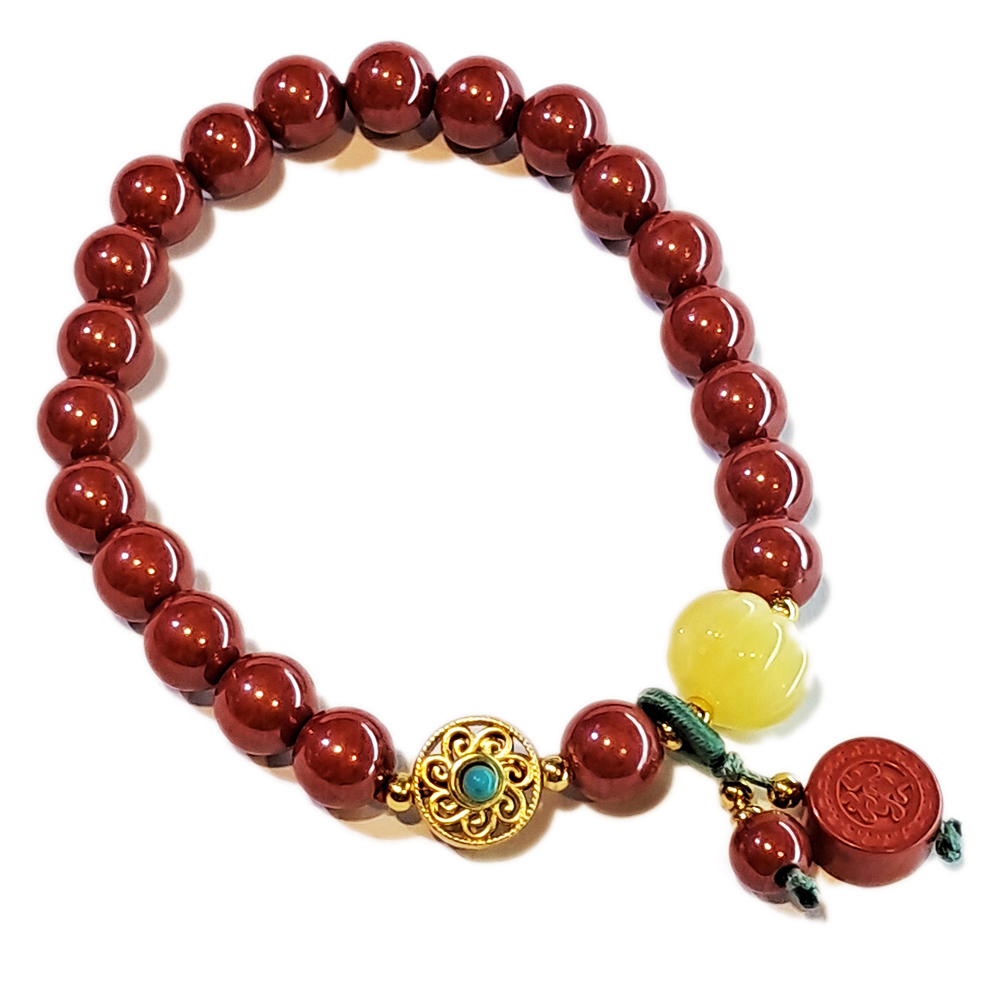 福瓜{黃玉}&發&金輪&硃砂手珠8mm【十方】153773