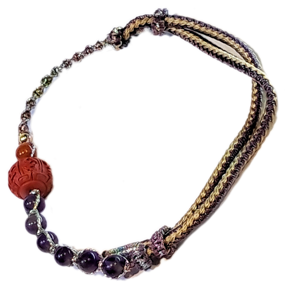 六字真言{硃砂}&紫晶中國結手鍊【十方】153779