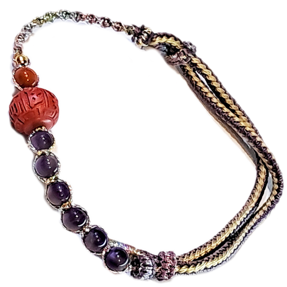 六字真言{硃砂}&紫晶中國結手鍊【十方】153779