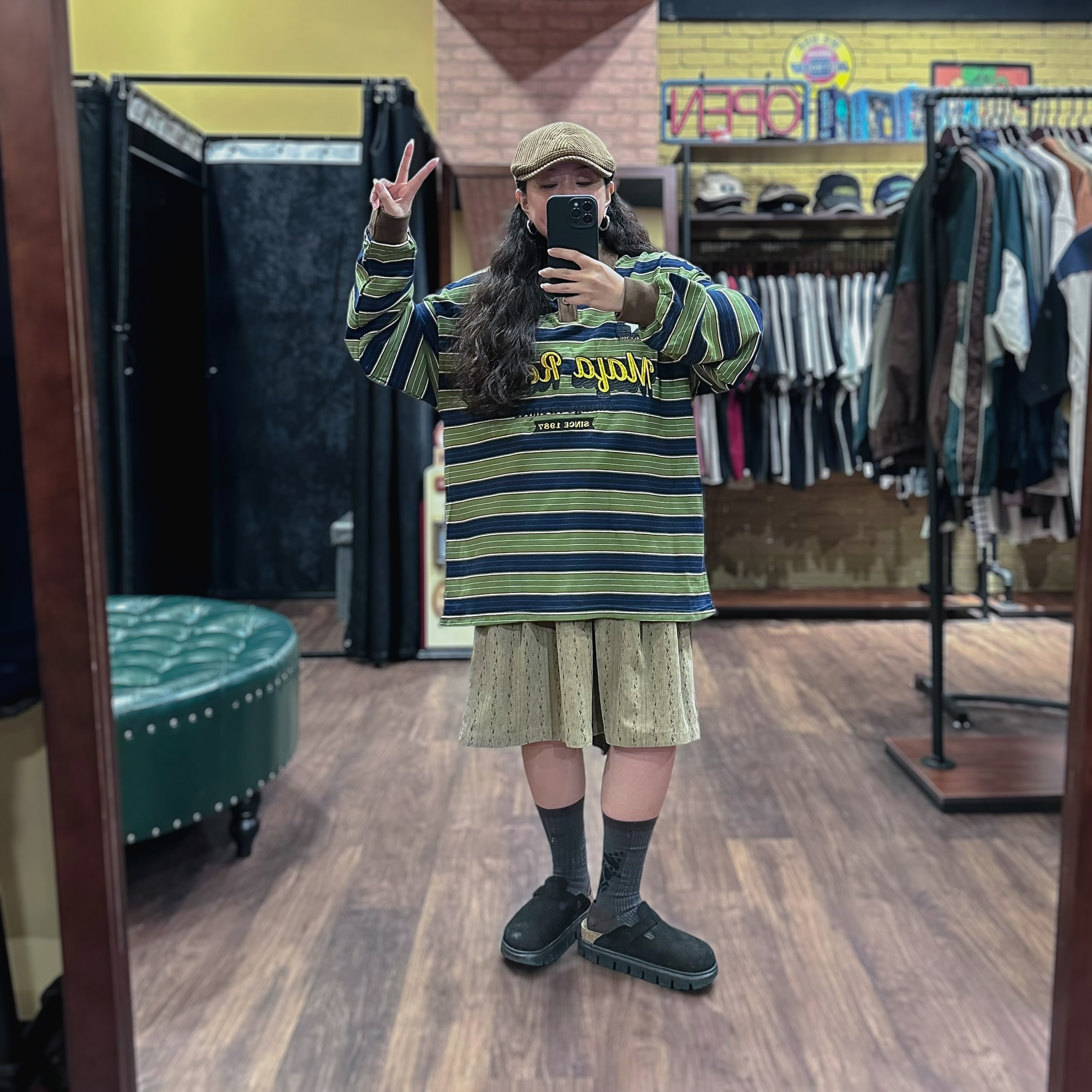 復古小草紋燈芯絨短褲