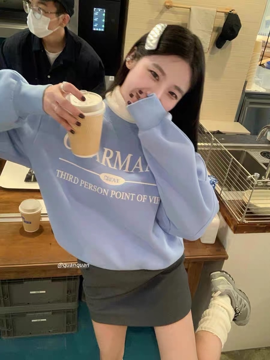 【NICE 歐美日韓代購】長袖 大學T  韓國🇰🇷 GROVE 秋冬新款金智妍同款圓領胸前字母 簡約百搭 秋冬必備