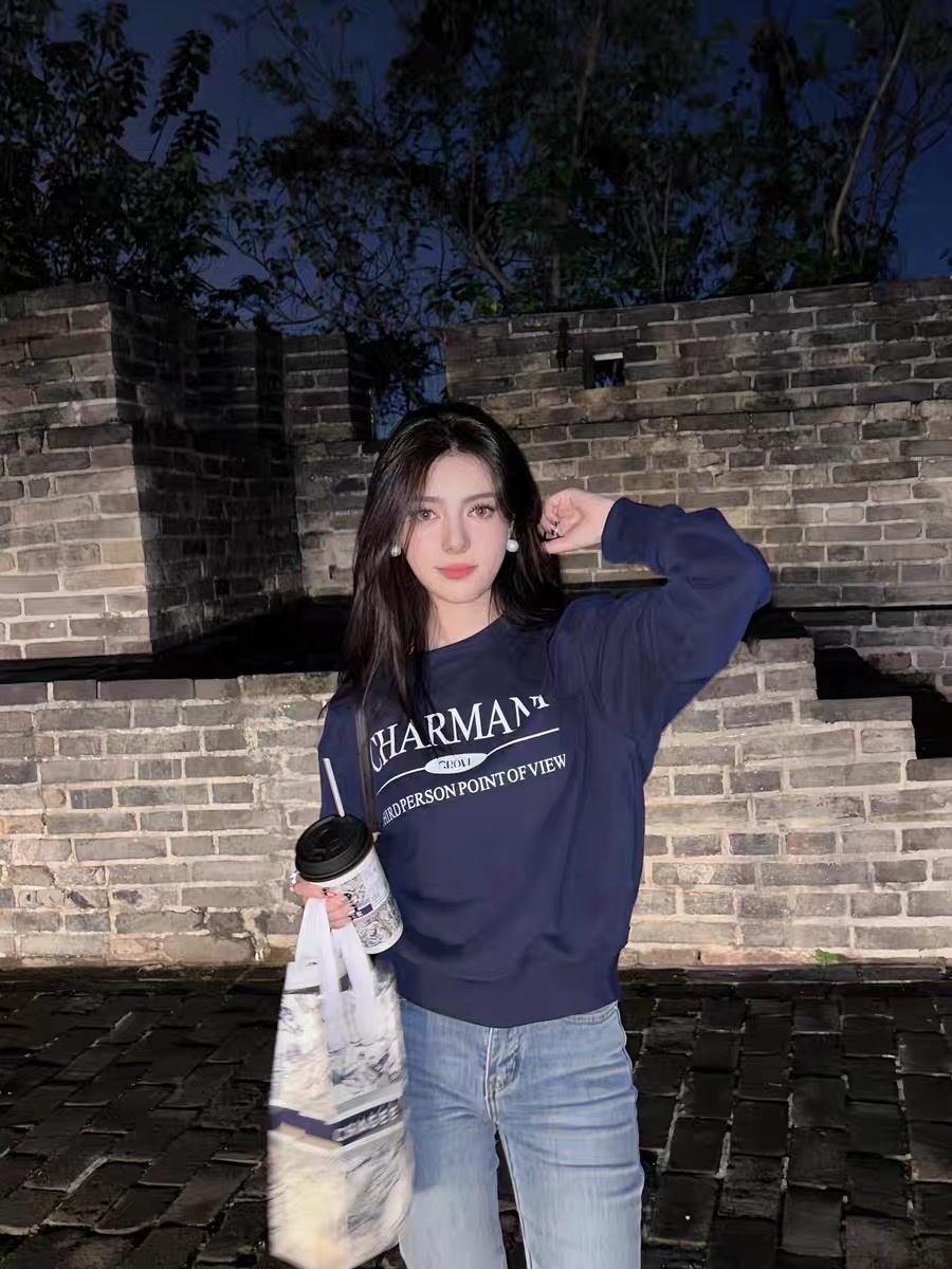 【NICE 歐美日韓代購】長袖 大學T  韓國🇰🇷 GROVE 秋冬新款金智妍同款圓領胸前字母 簡約百搭 秋冬必備